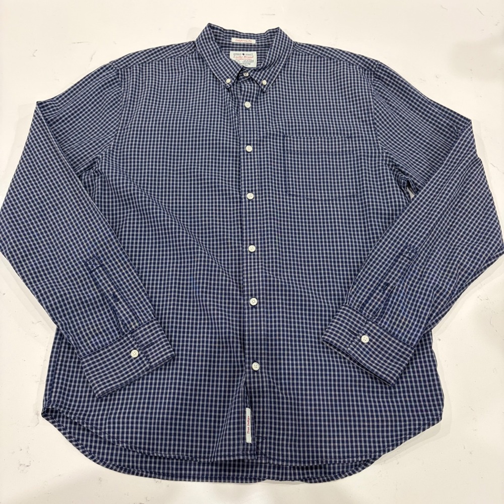 Lucky Brand Mens XL True Indigo Navy Check California Fit Button Down Shirt
